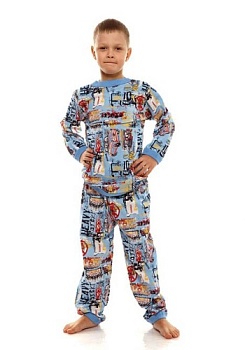 Состав:
Кулирка 
Хлопок 100%
	Пижама для мальчика с длинными рукавами. Манжетики на рукавах и на штанинах снизу. 