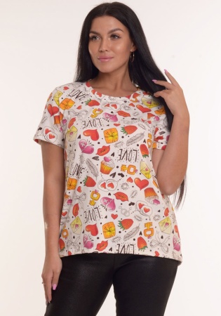 Состав:
Кулирка 
Хлопок 95%
Лайкра 5%
	Футболка полуприлегающего силуэта. Рукав короткий, втачной. Спинка слегка удлиненная по центру. Горловина обработана планкой. Яркая молодежная набивка ткани.

Обратите внимание: расцветка товара на сайте 