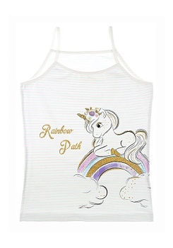 Состав:
Хлопок 100%
	Детская майка для девочки на тонких бретелях. Спереди украшен рисунком. 