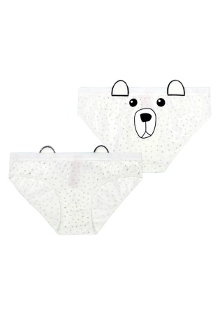 Состав:
Хлопок 95%
Эластан 5%
	Жеснкие трусы -слипы из набивного полотна, украшены ушками. Задняя деталь украшена рисунком медведя. 
