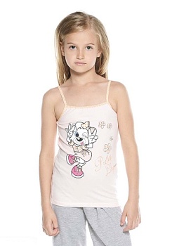 Состав:
Хлопок 95%
Эластан 5%
	Детская майка для девочек. 