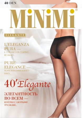 Состав:
Полиамид 86%,
Эластан 11%, 
Хлопок 3%
    Шелковистые полупрозрачные колготки плотностью 40 ден, формованные, с укрепленным мыском, комфортным широким поясом и ажурными трусиками-бикини с х/б ластовицей.