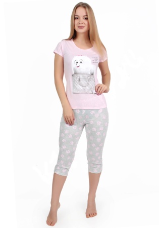 Состав:
Кулирка
Хлопок 100%
	Комплект состоит из ярких бридж и однотонной футболки. Бриджи на резинке, создающие дополнительный комфорт. Футболка украшена декоративным принтом.

Обратите внимание: расцветка товара на сайте может отличаться от ф