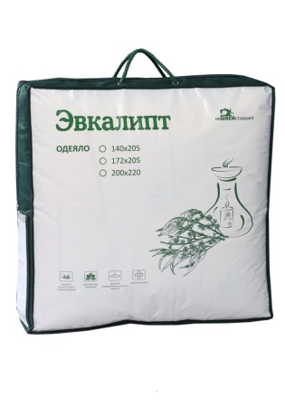 Состав:	
Ткань: хлопок, п/э
Наполнитель: эвкалиптовое волокно, п/э, цвет сливочный с логотипом эвкалипта
	Одеяло стеганое всесезонное, плотность наполнителя 300 г/м2.
Размер:
ОЭМ-15овп
140х205
всесезонное	
ОЭМ-18овп
172х205
всесезонное