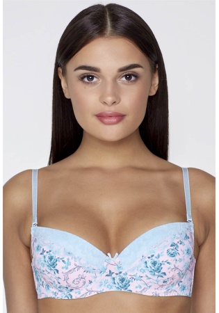 Состав:
Эластичное полотно
ПА 85%,
ПУ 15%
Кружево
ПА 90%,
ПУ 10%
	Бюстгальтер формы T-Shirt с формованной чашкой без Push-ap для всех размеров. Детали бюстгальтера выполнены из эластичного принтованного полотна и кружева. Центральная деталь дек