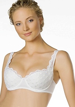 Состав:
Полиамид  65% 
Хлопок 30%
Эластан  5%
   Бюстгальтер «балконет» из эластичного кружевного полотна, эластичного узкого кружева и эластичного трикотажного полотна. На каркасах. Чашки на дубляже с хлопком. Отделка – бантики.