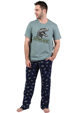 Состав:
Кулирка
Хлопок  100%
     Пижама состоит из футболки и брюк. Футболка из гладкокрашеного полотна с коротким втачным рукавом. Круглая горловина обработана обтачкой. На полочке принт. Брюки прямого силуэта из набивного полотна с боковыми карм