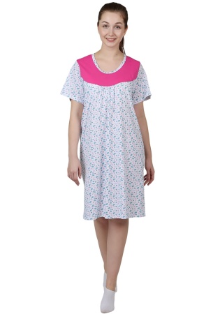 Состав:
Хлопок 100% 
	Сорочка свободного силуэта с коротким втачным рукавом. По линии груди сборка. На верхней части полочки кокетка из отделочной ткани. Круглая горловина окантована бейкой.

Обратите внимание: расцветка товара на сайте может от